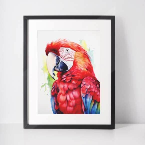 Red Macaw Parrot Bird Watercolor Wall Art Print Poster Unframed - Picture 3 of 5